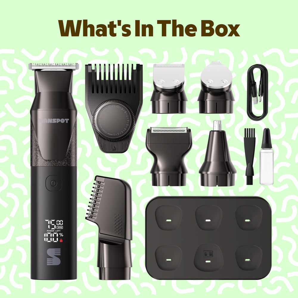 MS-2330 black beard trimmer included trimmer heads accessories and storage dock 