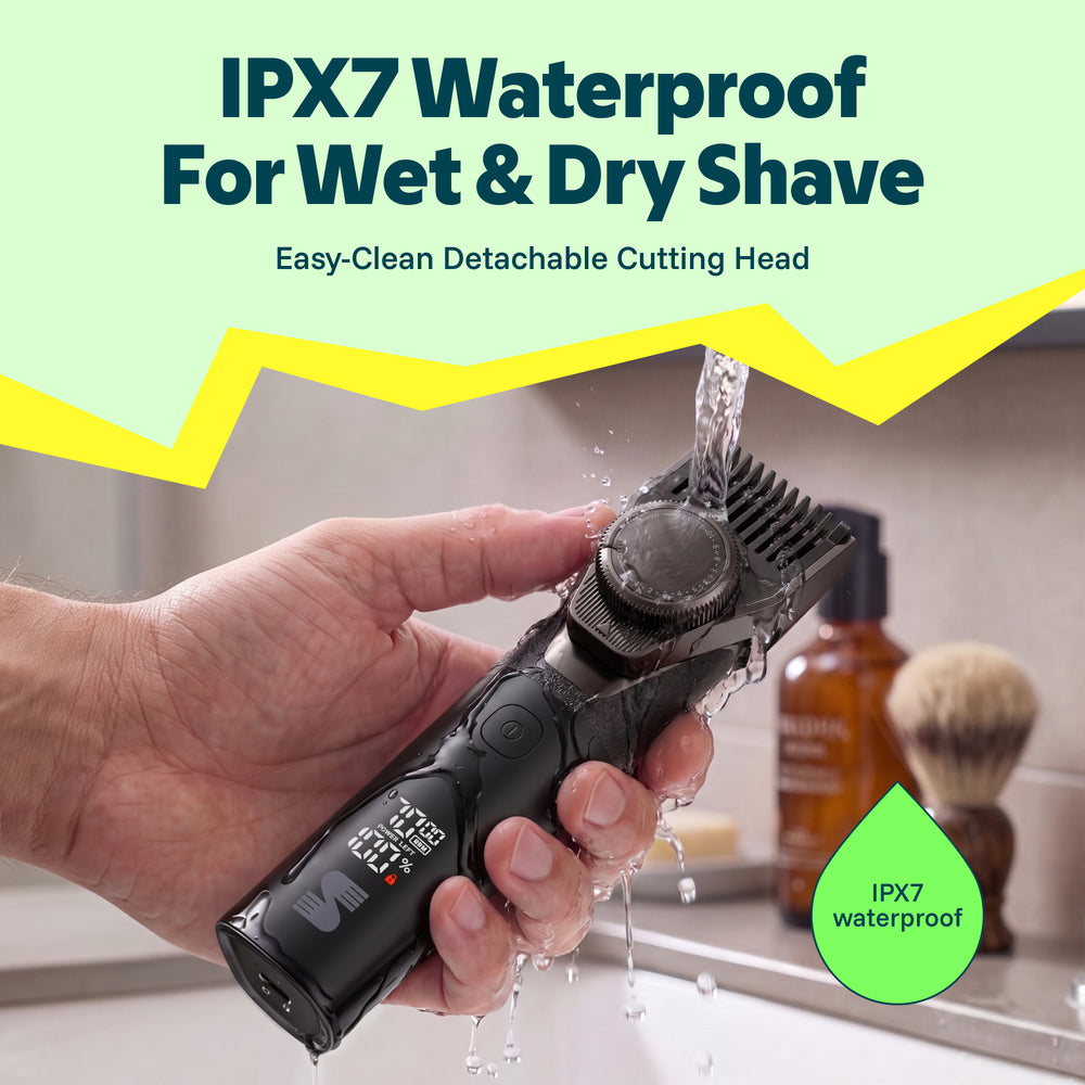 MS-2330 black beard trimmer IPX7 wet and dry trimming and cleaning feature 