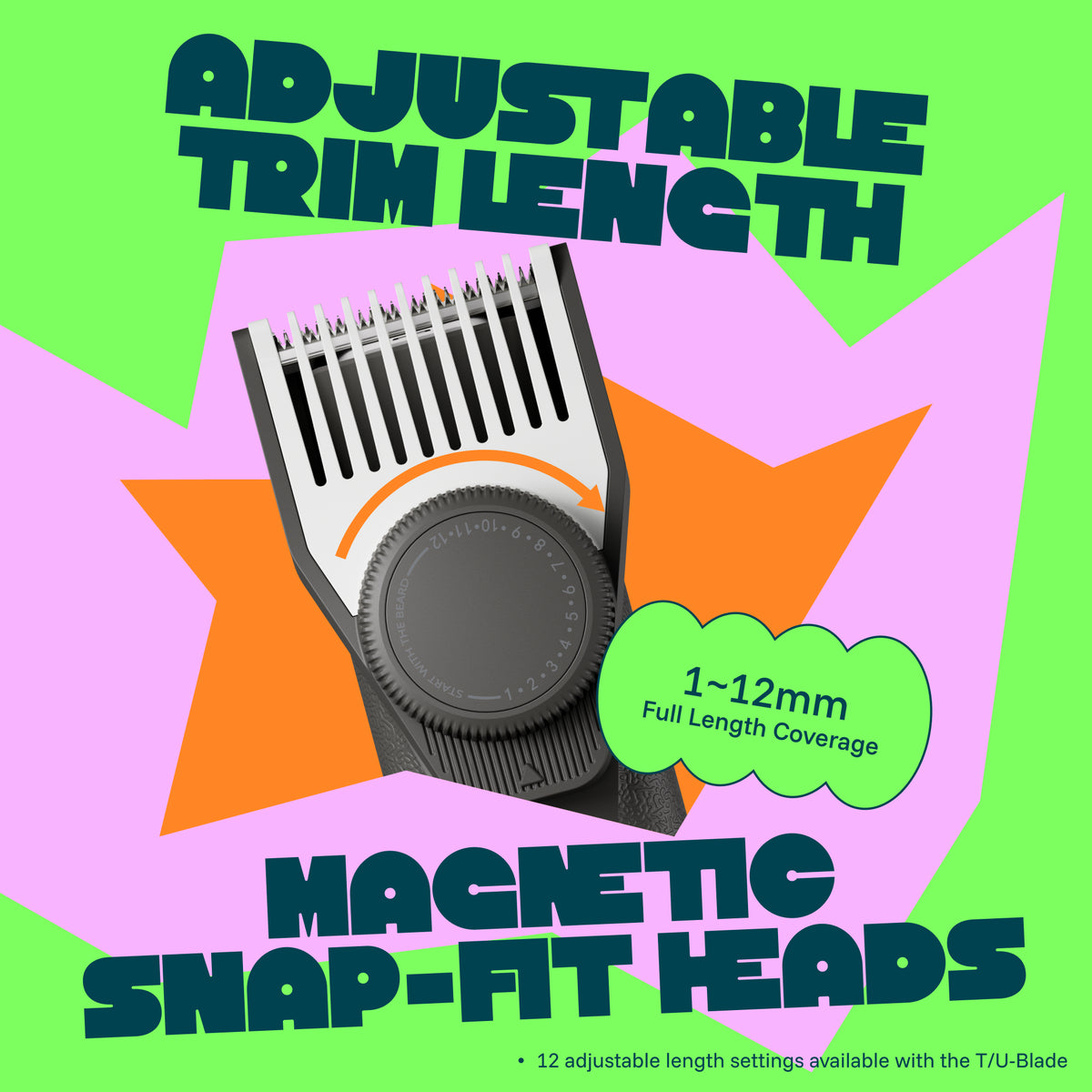MS-2330 gray beard trimmer adjustable 1 to 12 mm trimming length and magnetic attachment detail 