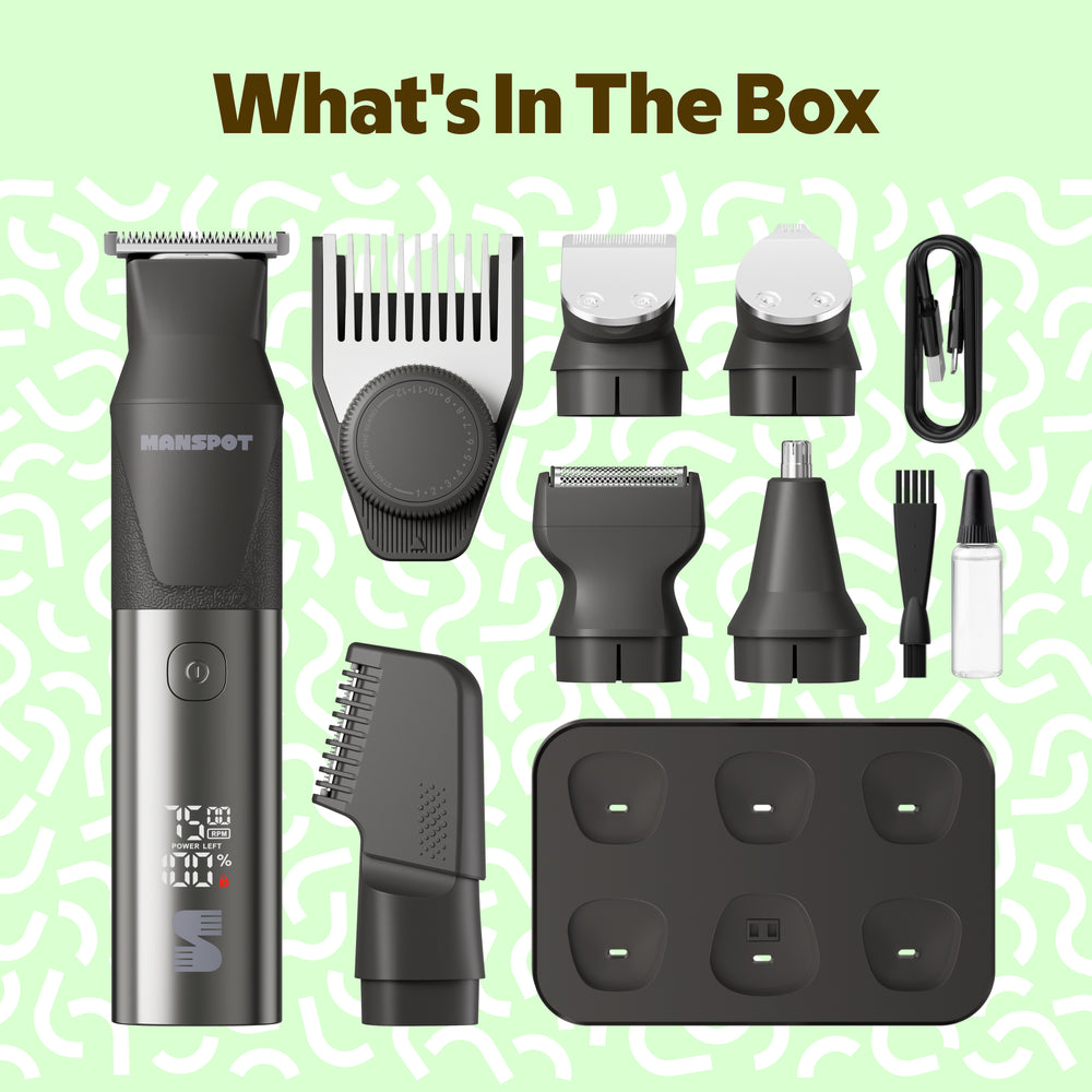 MS-2330 gray beard trimmer included trimmer heads accessories and storage dock 